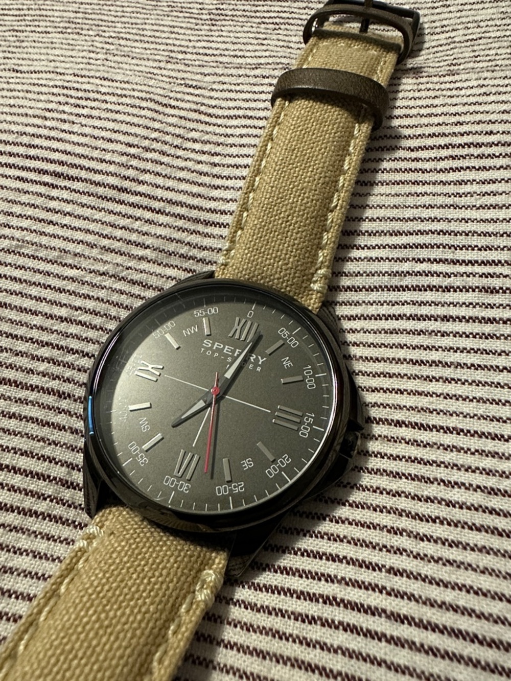 Sperry Stainless Steel Case Watch with Tan Canvas Strap